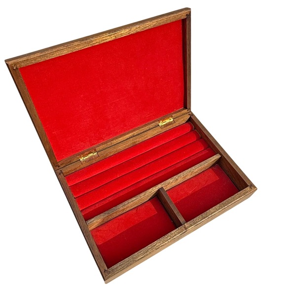 Dante Jewelry Box Wood Black Leather Top Ring Storage Organizer Red Interior - Picture 1 of 5
